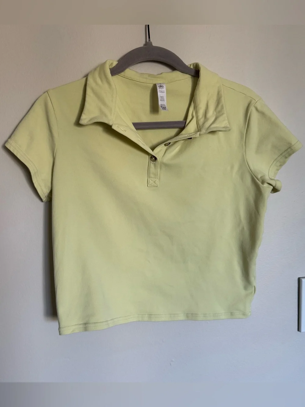 Alo Yoga Choice Polo Crop Yellow Green Lime Workout Top Short Sleeve Size L